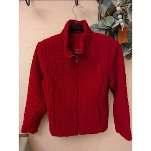 Esprit Red Quilted Puffer Jacket Mock Neck Textured Zip Up Womens Size Small